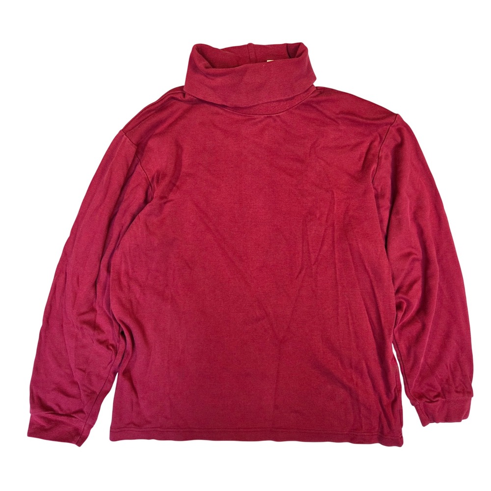 Vintge Eddie Bauer Womens Burgundy Red 100% Cotton Turtleneck Long Sleeve Top M